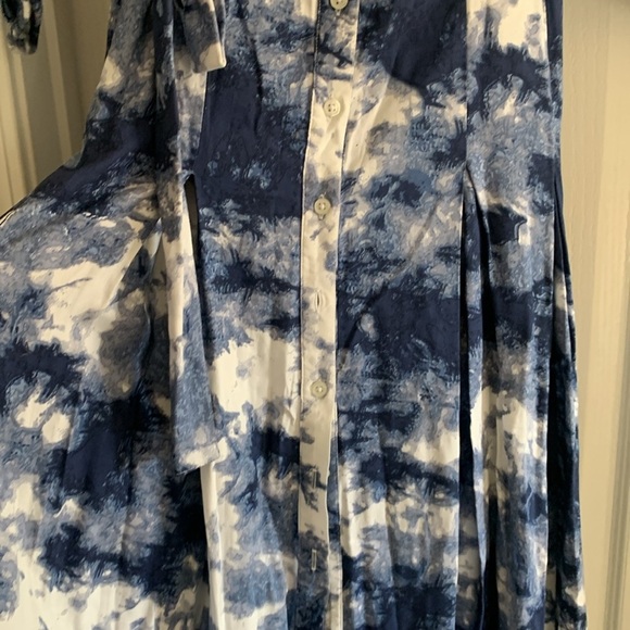 Venus Navy Blue & White Tie‎ Dye Button Front Maxi Dress sz 4 pleated tie waist - Picture 4 of 11